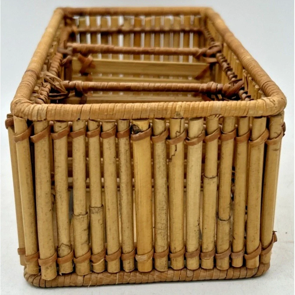 VTG MC Basket Pencil Reed Bamboo Rectangular Divided Philippines 8